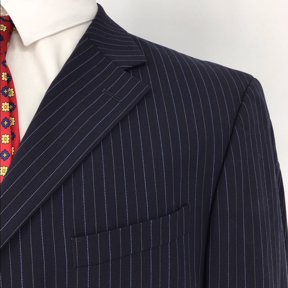 Oscar De La Renta Perfect Press Blue Striped Jacket Blazer‎ 100% Wool 42R